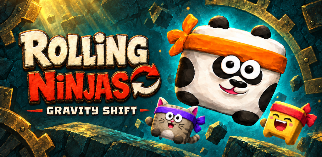 Rolling Ninjas: Gravity Shift illustrated artwork with Panda and friends